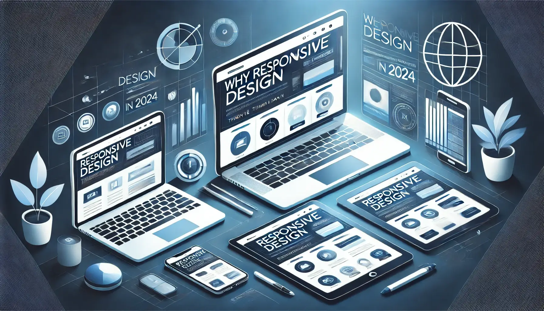 Tablet, smartphone, and laptop displaying a responsive website, illustrating adaptability across different screen sizes.